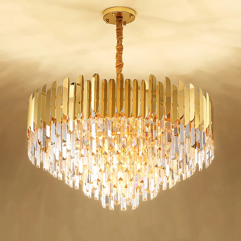 

LED Postmodern Stainless Steel Crystal Art Deco Chandelier Lighting Lustre Suspension Luminaire Lampen Hanging Lamps For Foyer