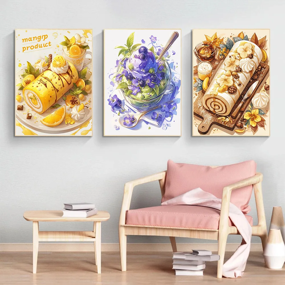 DIY Cartoon Diamond Painting Dessert Cake Full Diamond Embroidery Kitchen Cuisine Cross Stitch Set Art Home Decoration Gift