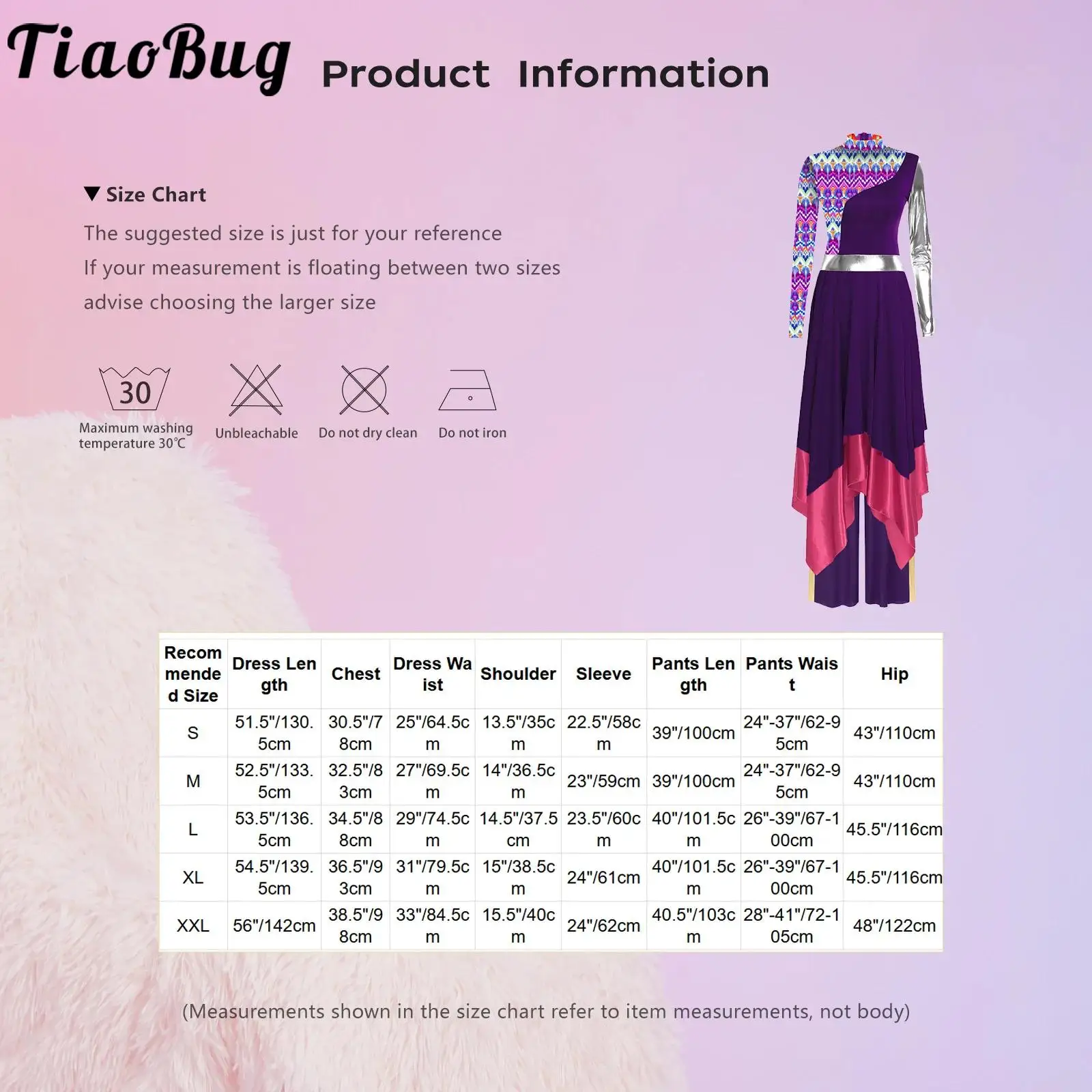 

Women Liturgical Praise Dance Costume Long Sleeve Irregular Hem Print Dress and Wide Leg Pants 2-piece Lyrical Modern Dancewear