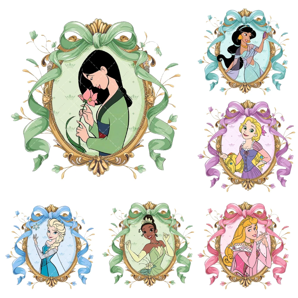 

Принцесса Диснея в цветочной коробке, теплопередающая наклейка, водонепроницаемая для ткани, футболка, толстовка, брюки, сделай сам, ремесло