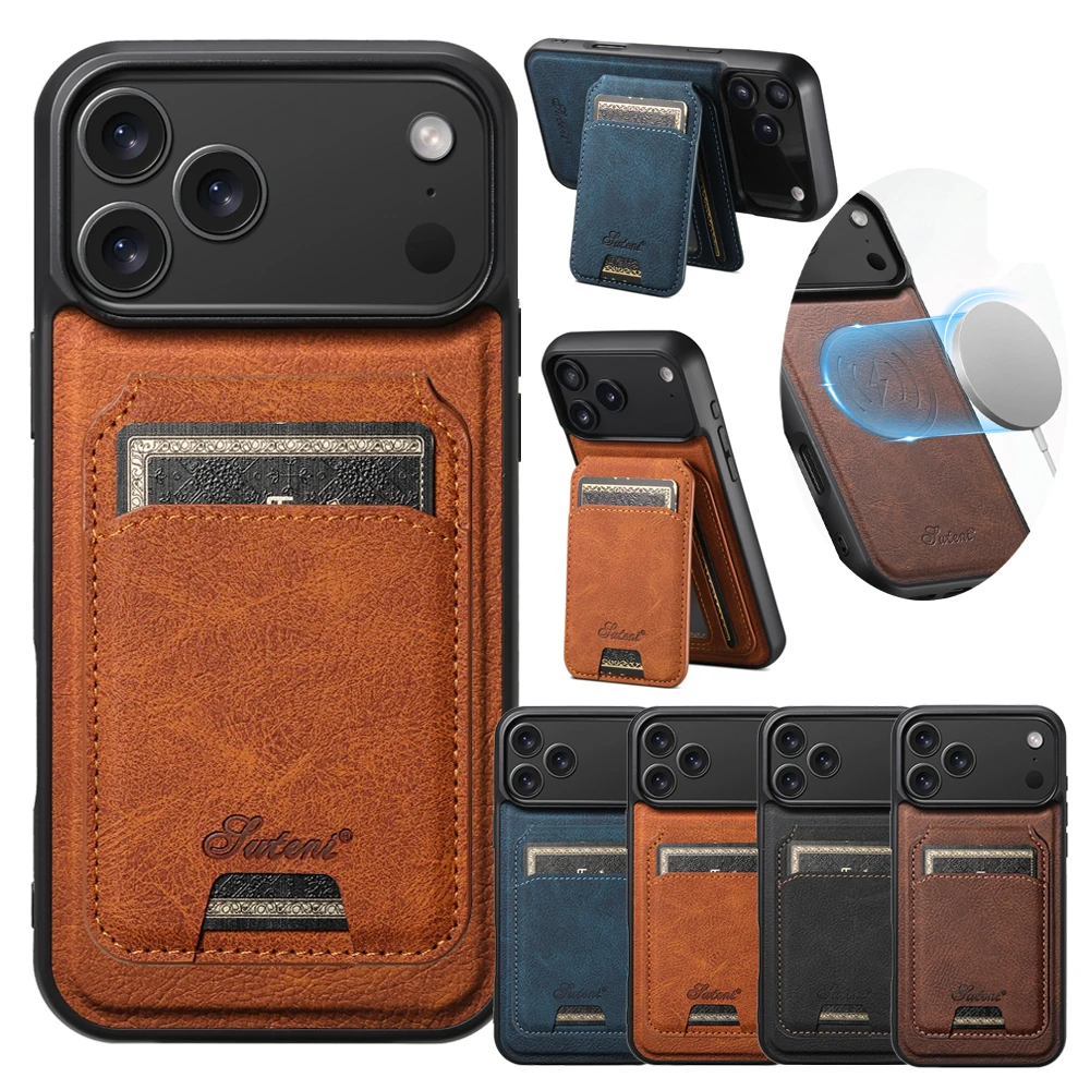 2-in-1-Ledertasche für iPhone 17 Pro Max Air 16 Pro max 15 Plus 14 Pro 13 12 Wireless Charging Kickstand Card Slots Phone Cover