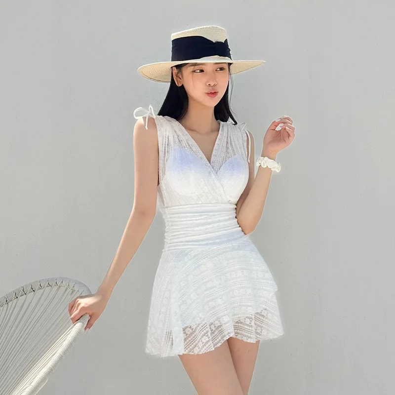 2025 traje de baño negro de una pieza, traje de baño para mujer, vestido de malla Sexy, traje de baño, Monokini de Corea, traje de baño de realce, traje de baño para playa