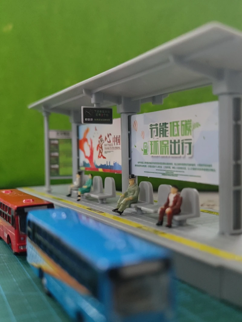 Modelo de estación de autobús a escala 1/64, coche deportivo, autobús de simulación, plataforma de estación de tren de alta velocidad para niños,