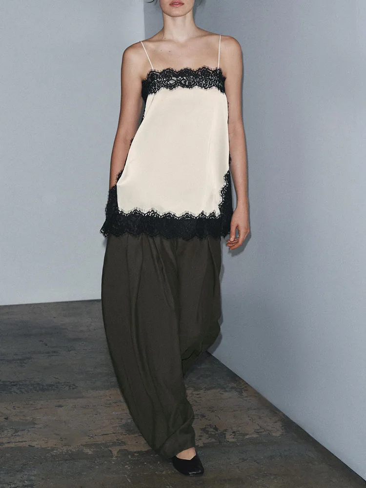 Nuovo Inverno 2025 delle Donne Faionable Versatile Colore Blo oulder Bared Raso di Seta Texture Top in Pizzo Costume di Scena Etnico