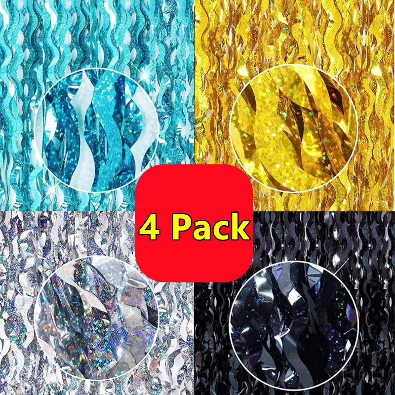 New 4/2/1Pack Birthday Party Decorations Kids Bachelorette Party Backdrop Curtains Tinsel Foil Curtains Wedding Decor Photozone