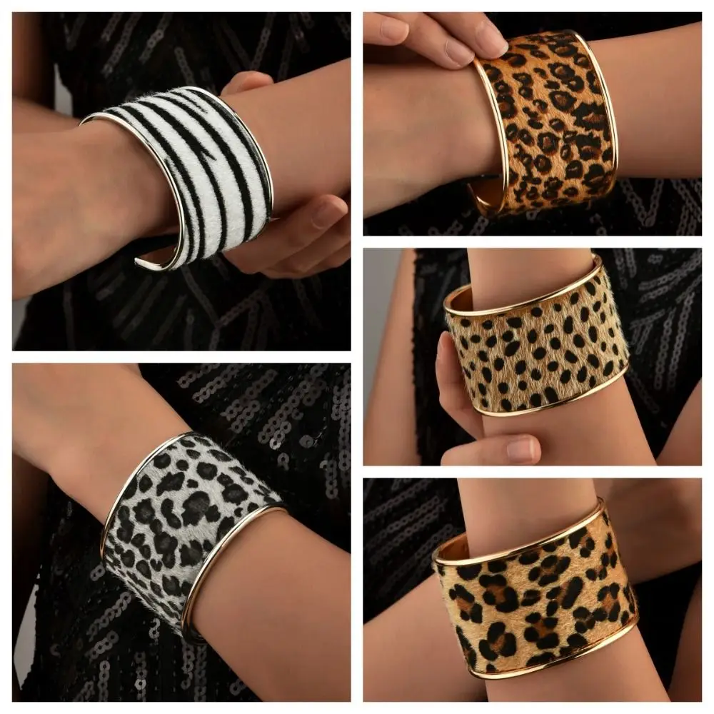 Metal Wide Flocking Open Bangle Minority Design Alloy Leopard Print Cuff Bangles Jewelry Accessories Europe American Style
