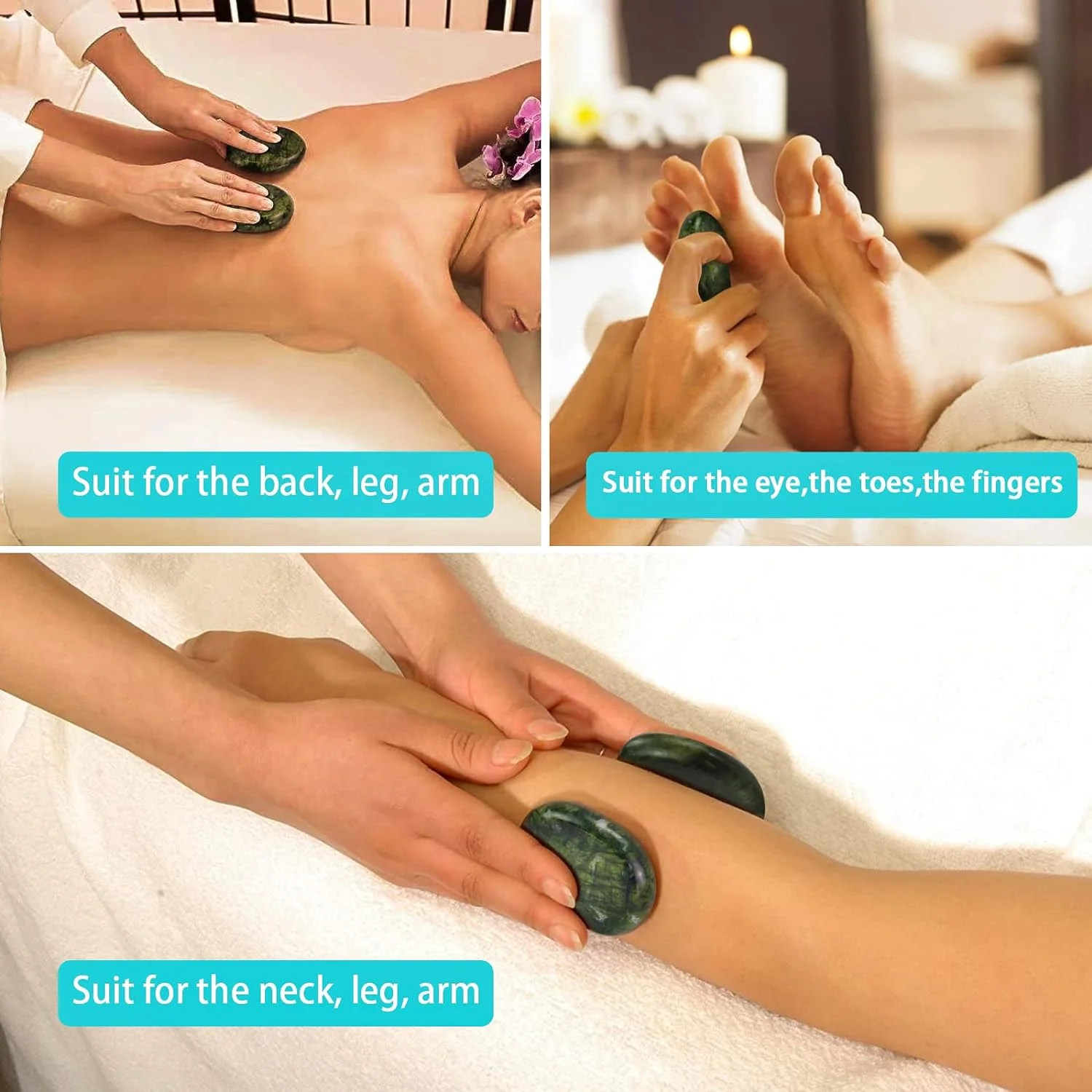 4PCS Hot Massage Stones Set  Rocks Natural Green Jade Heated Warmer Stone For Spa Warming Therapy Pain Relief Relaxing