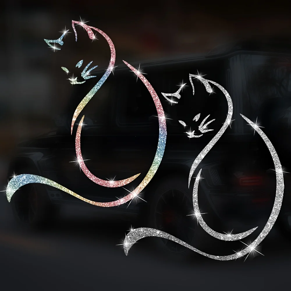 

1pc Imitation Diamond Glitter Fashion Cat Car Stickers Waterproof Vinyl Decals Self-Adhesive for Auto Window Body Vinyl Decals