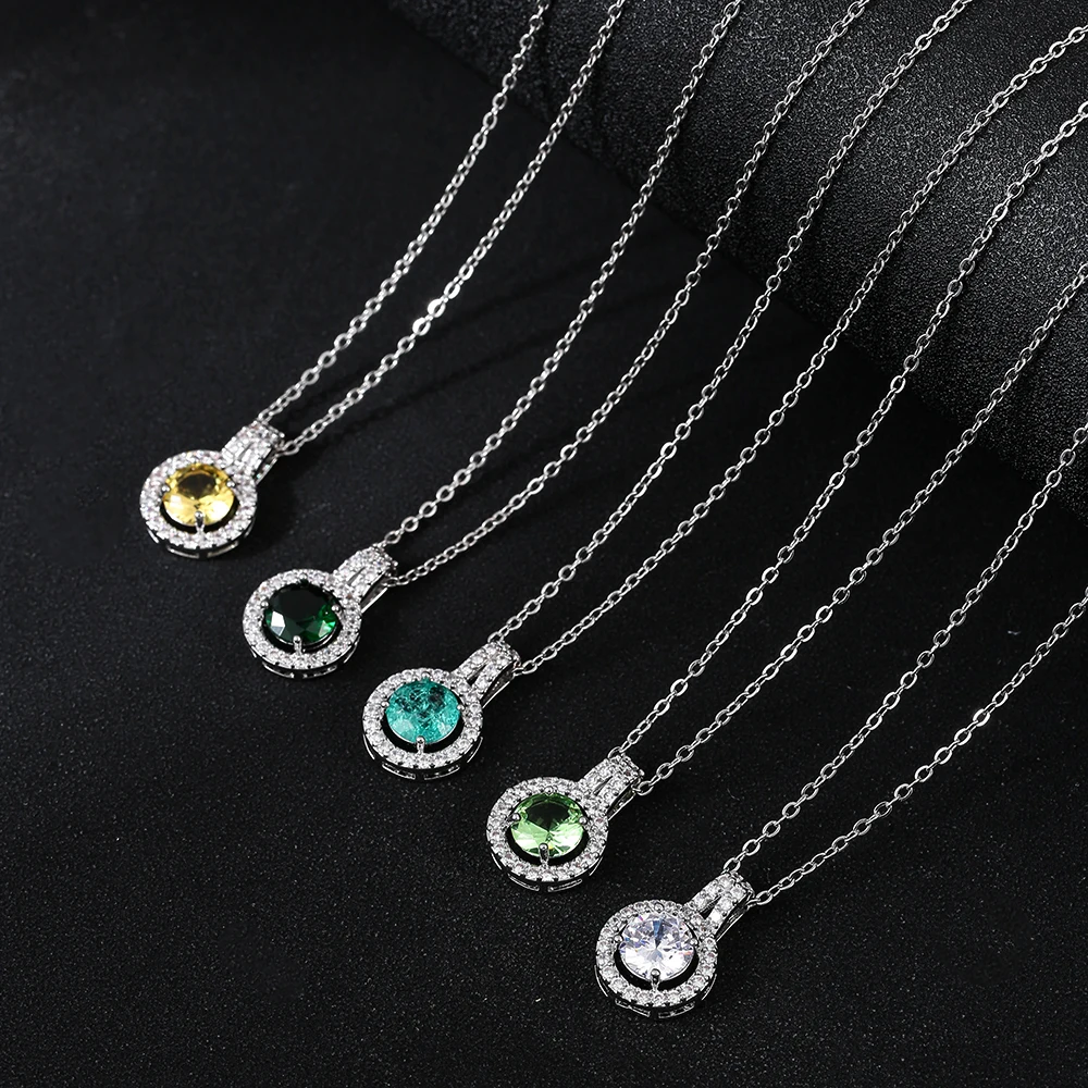 Fashion Cubic Zirconia Round Pendant Necklaces for Women 10 Colors Choker Bridal Hollow Party Jewelry