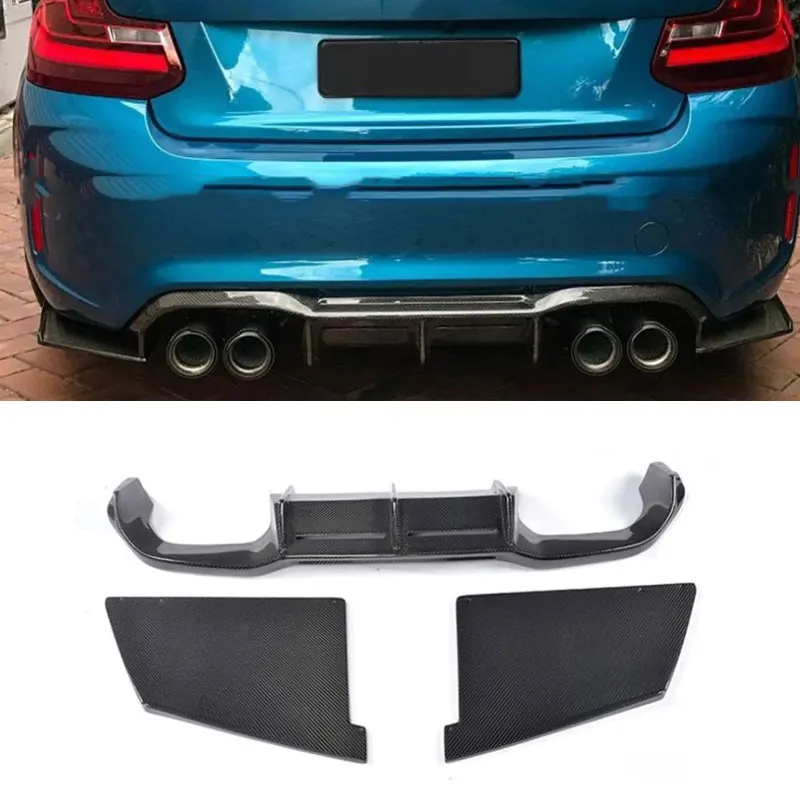 

For BMW 2 Series M2 F87 modified MTC carbon fiber rear lip three piece set with side wrap angle upper wrap angle front lip 2016+