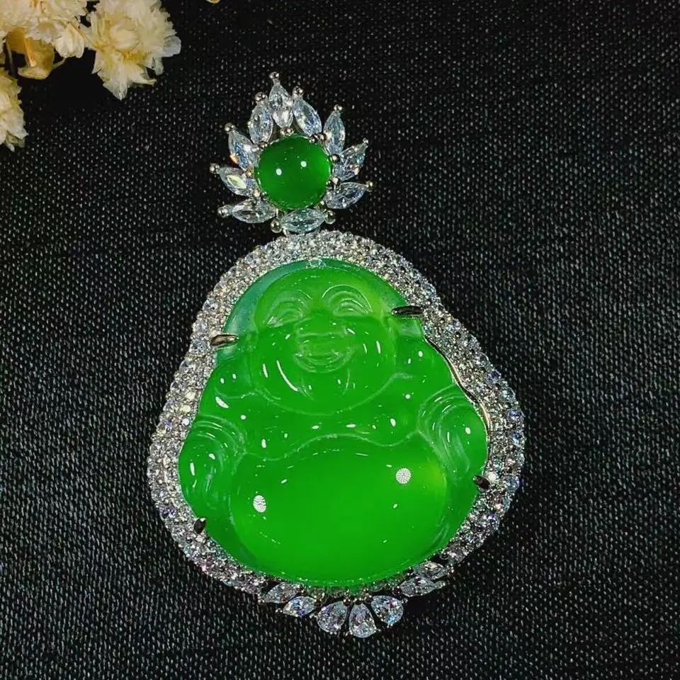 

Fine Emerald Real Green Jade Natural Material Inlaid Style Pendant Exquisite Necklace Accessories Perfect Jewelry Chain