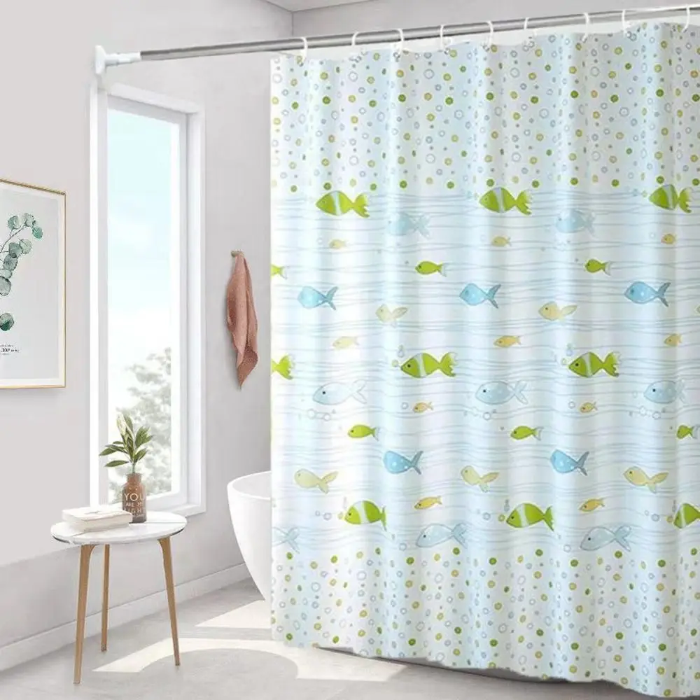 Mildew Proof Shower Curtain with 12 Hook PEVA Waterproof Bathroom Curtain Thickened Extra Long Printed Shower Curtain 180*150cm