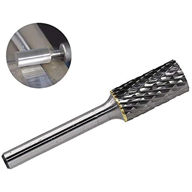 5Pcs SA-5 Tungsten Carbide Burrs Cylinder Shape Double Cut Rotary Burr File With 1/4 Shank For Rotary Tool Die Grinder