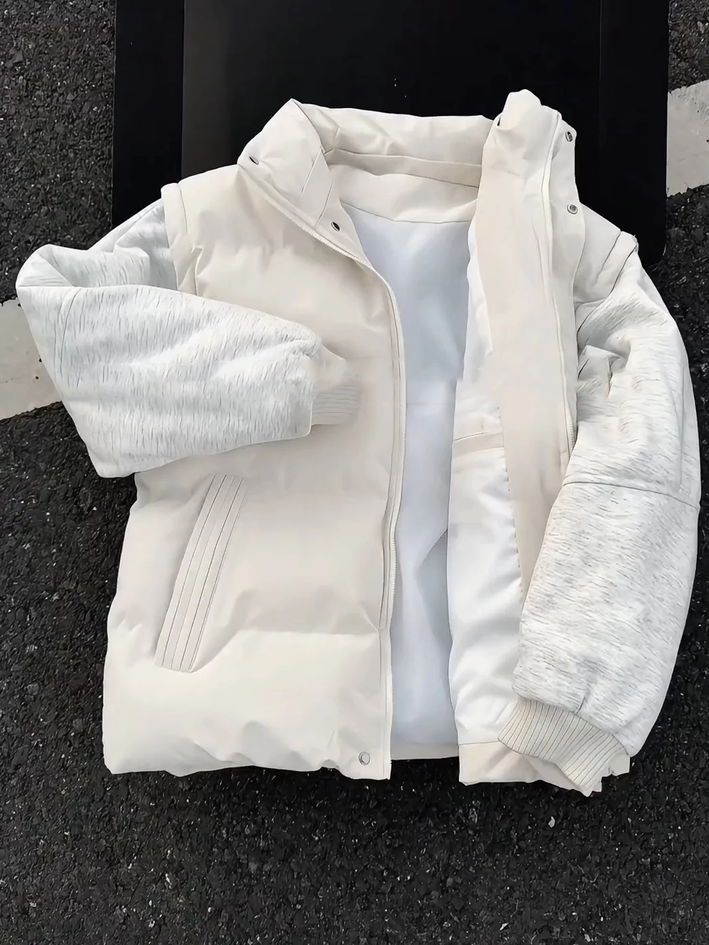 

Retro ex Hooded Jaet Vest Cotton Winter Outerwear Removable Padded Coat Youth Faion Warm Long Sve Zipper Closure