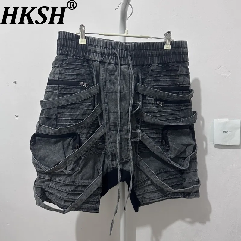 HKSH Spring Summer New Men's Punk Waste Land Capris Niche Asymmetric Deconstruction Pleated Ribbons Vintage Cotton Shorts HK1564