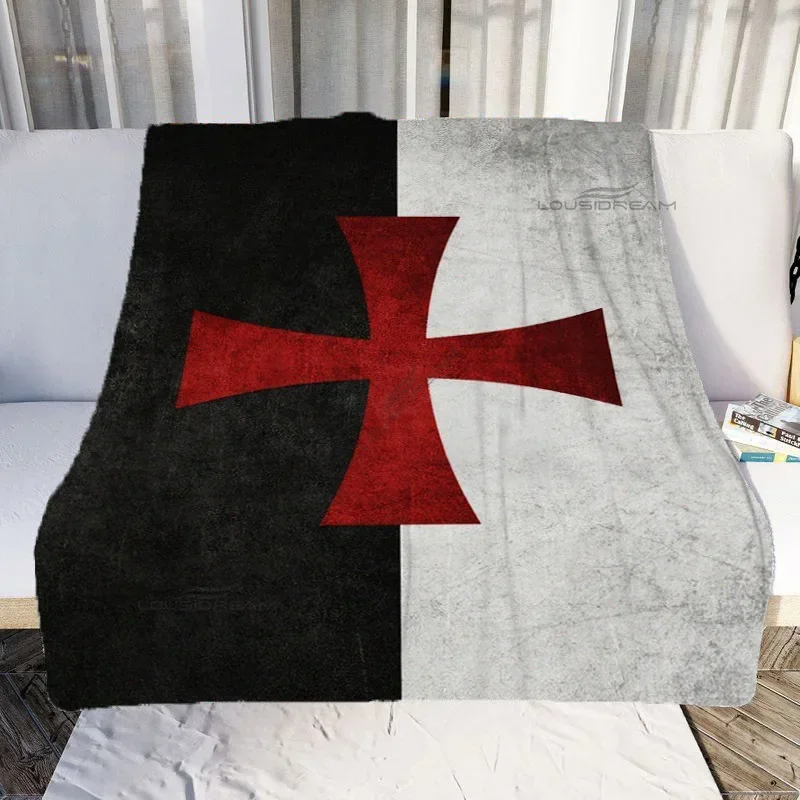 Medieval Knights Templar Patterns Blanket Retro Style Flannel Blanket Cosy Lazy Couch Cover Blanket Super Soft Sheet Mattresses