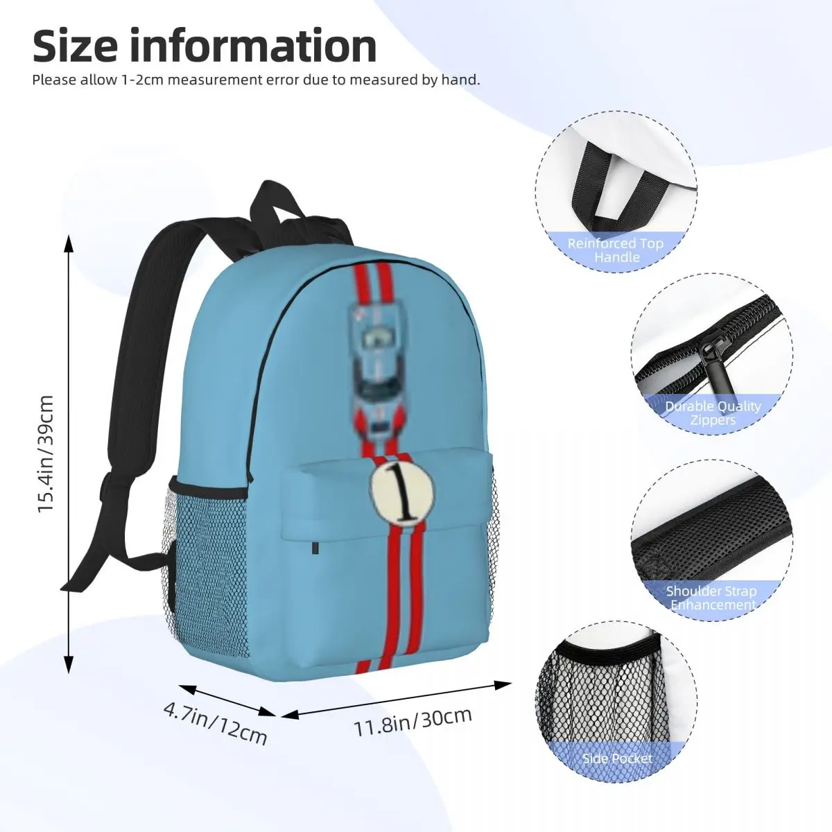 FORD SUPERFORMANCE GT40 For Girls,kids,boys Large Capacity Student Backpack Cartoon School Backpack 15inch