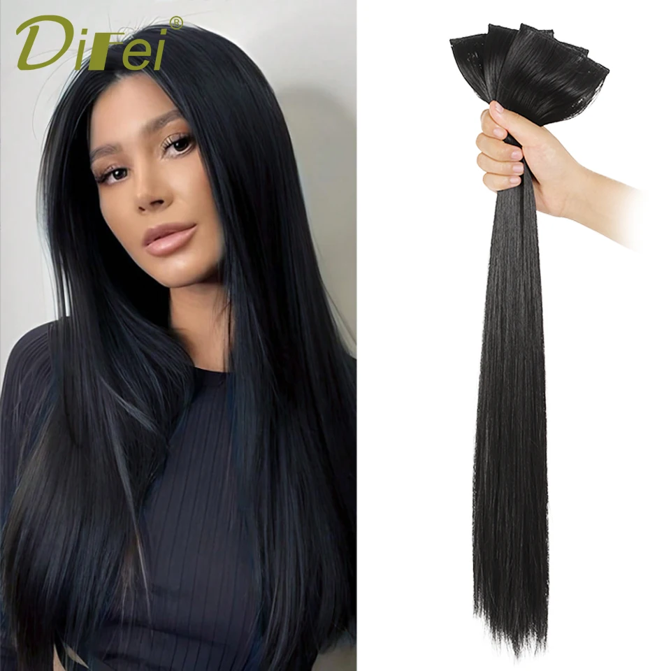 Straight Hair Piece Three-piece Synthetic Wig Female Natural Fluffy Long Straight Three-piece Socket Hair Piece Wig Piece