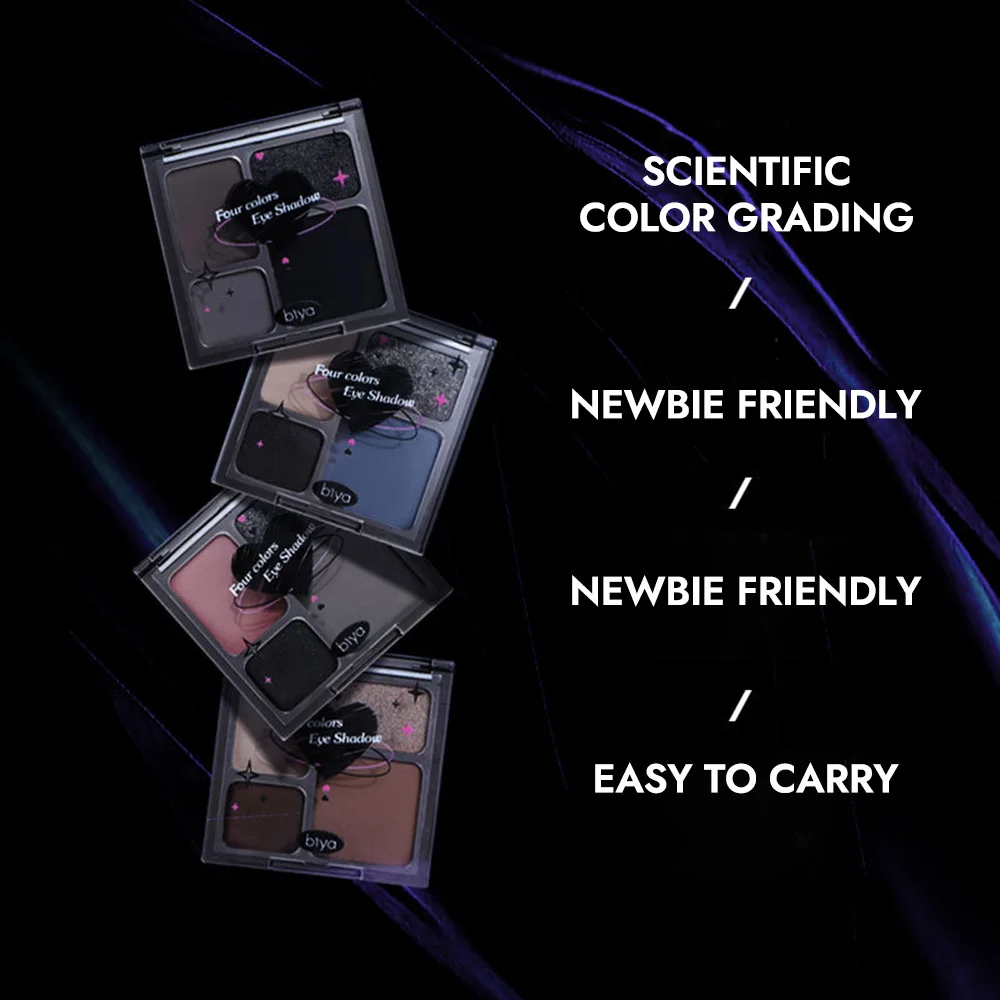 Biya 4 색 아이 섀도우 팔레트 진주 빛 매트 파우더 스위트 펑크 스타일 스모키 아이 섀도우 메이크업에 적합
