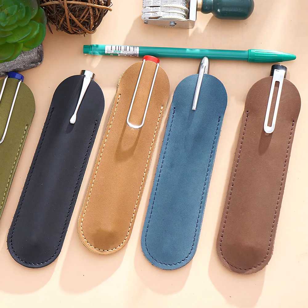 AIGUONIU Handmade Genuine Leather Pen Bag Cowhide Pencil Bag Vintage Retro Style Accessories For Notebook