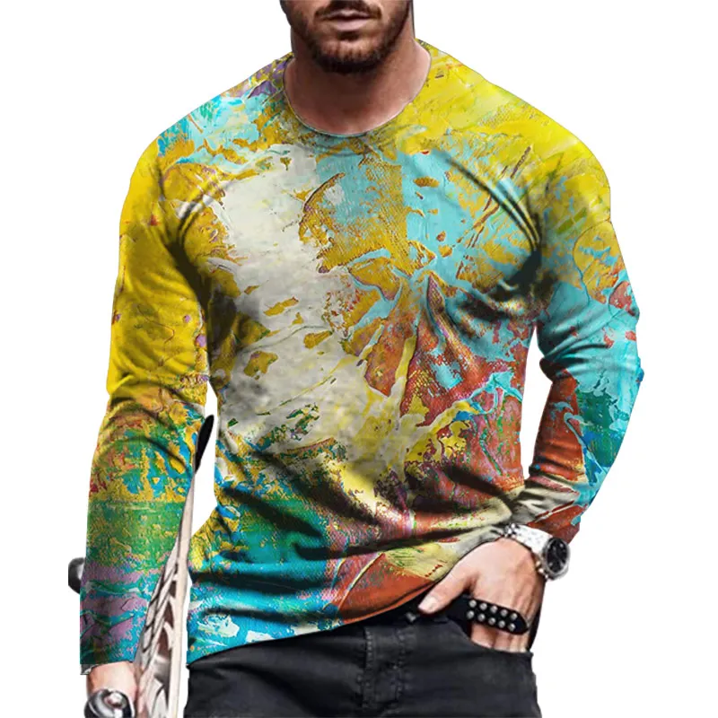 Color Art Graffiti Street Fashion 3D Harajuku Print Men's And Women's Long Sleeve Original T-shirt Top