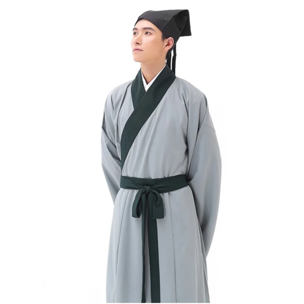 Chinese robe ancient scholar student costumes men aldult Kimono China Traditional Vintage Ethnic stage  Costume Hanfu