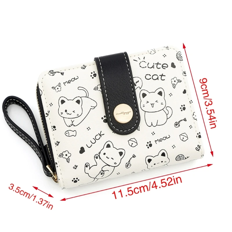 Carteira gatos Bolsa couro PU com zíper Bolsa moedas Bolsa dinheiro Bolsa curta