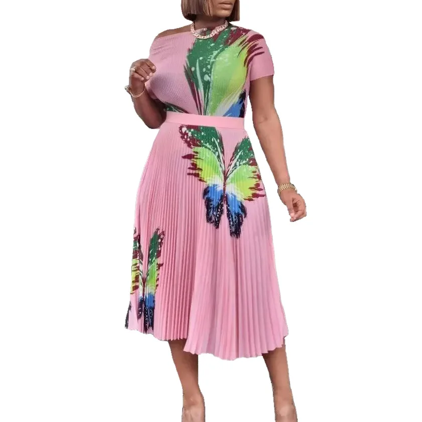 2023 new women's clothing printing jacket pleated skirt bust skirt suits Africa two-piece big yards