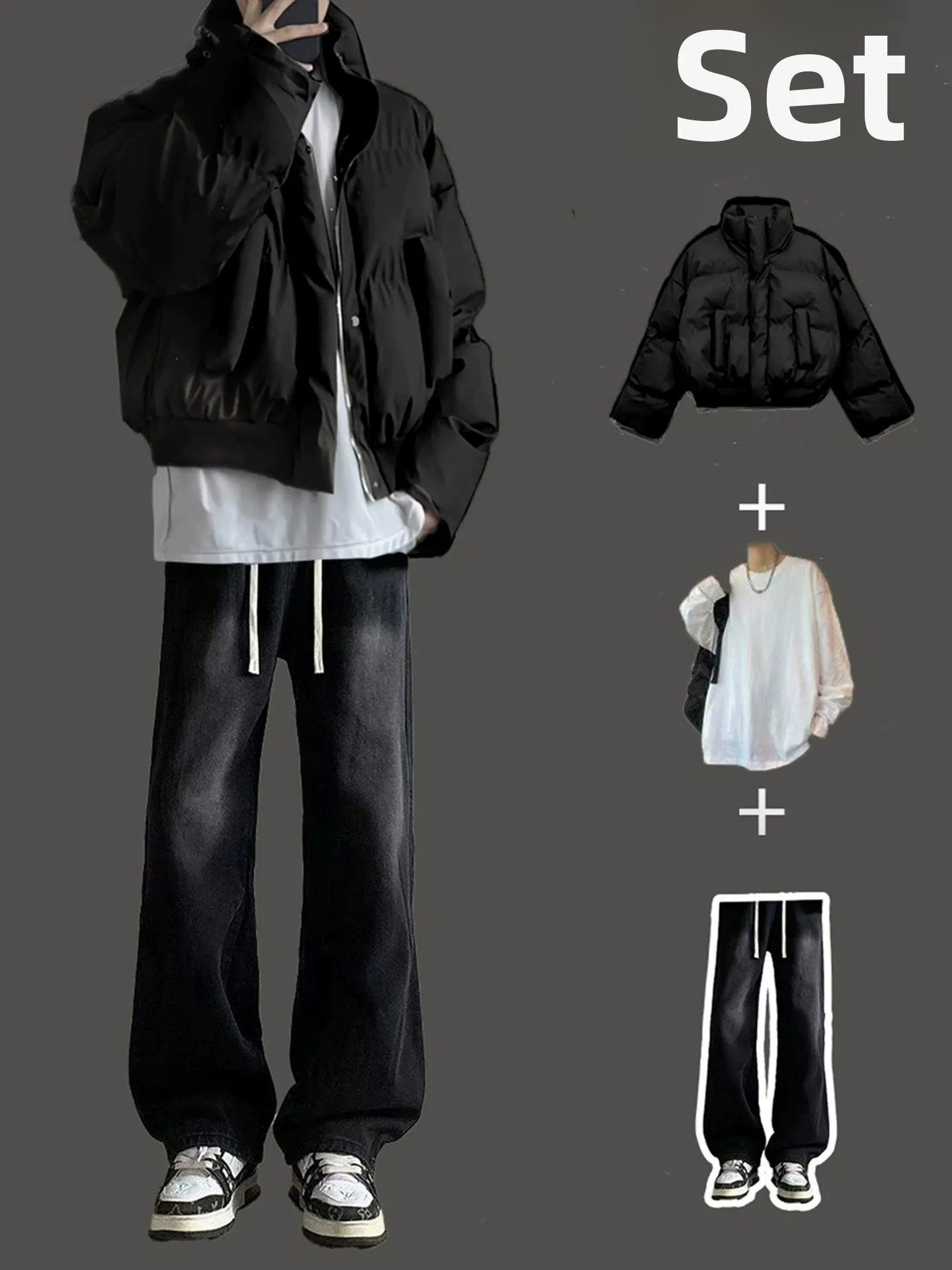 

American High Street PU Leather down Jaet Men Winter Faionable Stand Collar Cotton Coat Waterproof 3rd Level Outdoor Wear