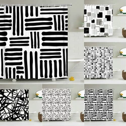 Black White Geometry Shower Curtains Waterproof Bathroom Curtain 3d Polyester Modern With Hooks Large Size 240*180cm Bath Screen