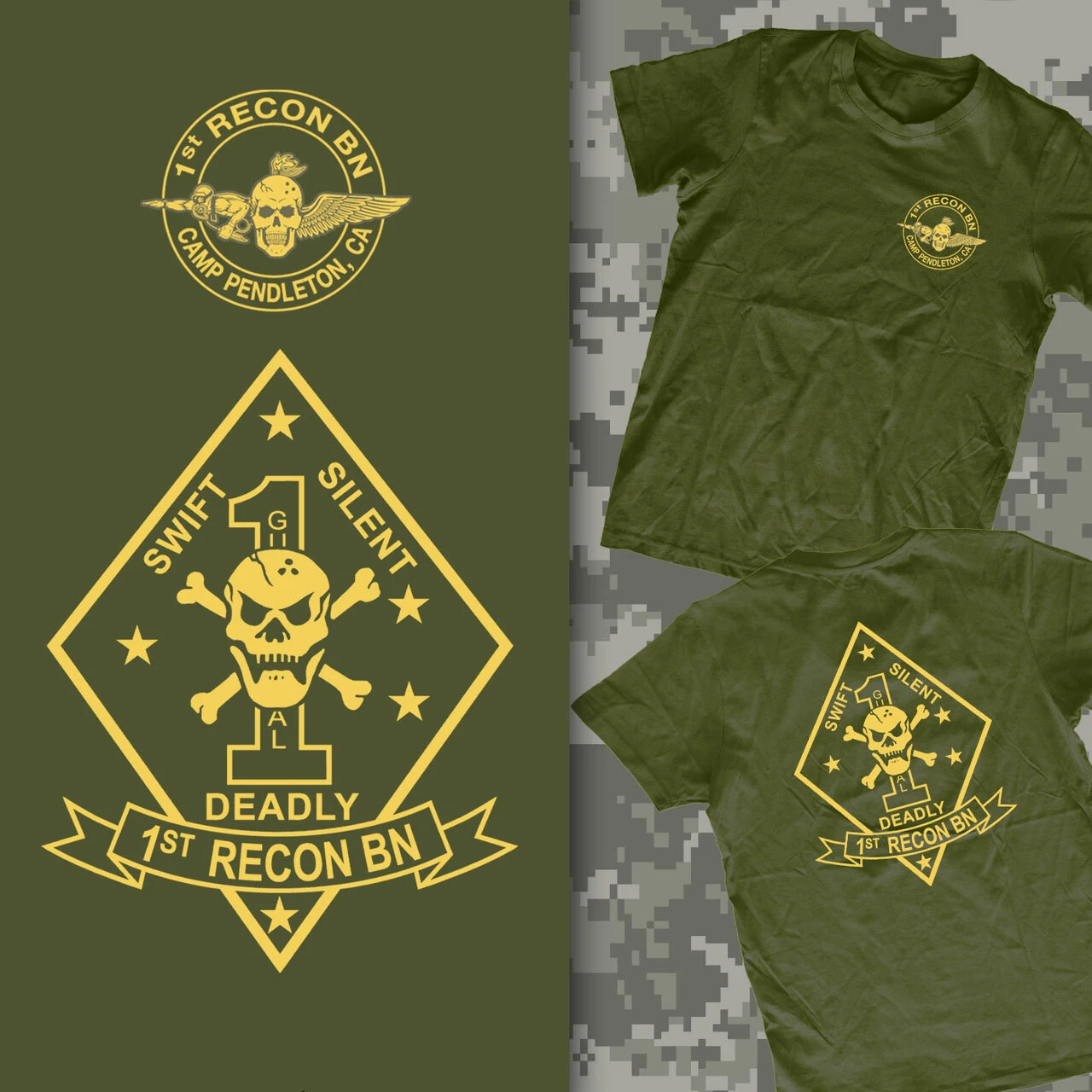 Camp Pendleton, CA . US Marine Corps 1st Recon Battalion T Shirt. Short Sleeve 100% Cotton Casual T-shirts Loose Top Size S-3XL