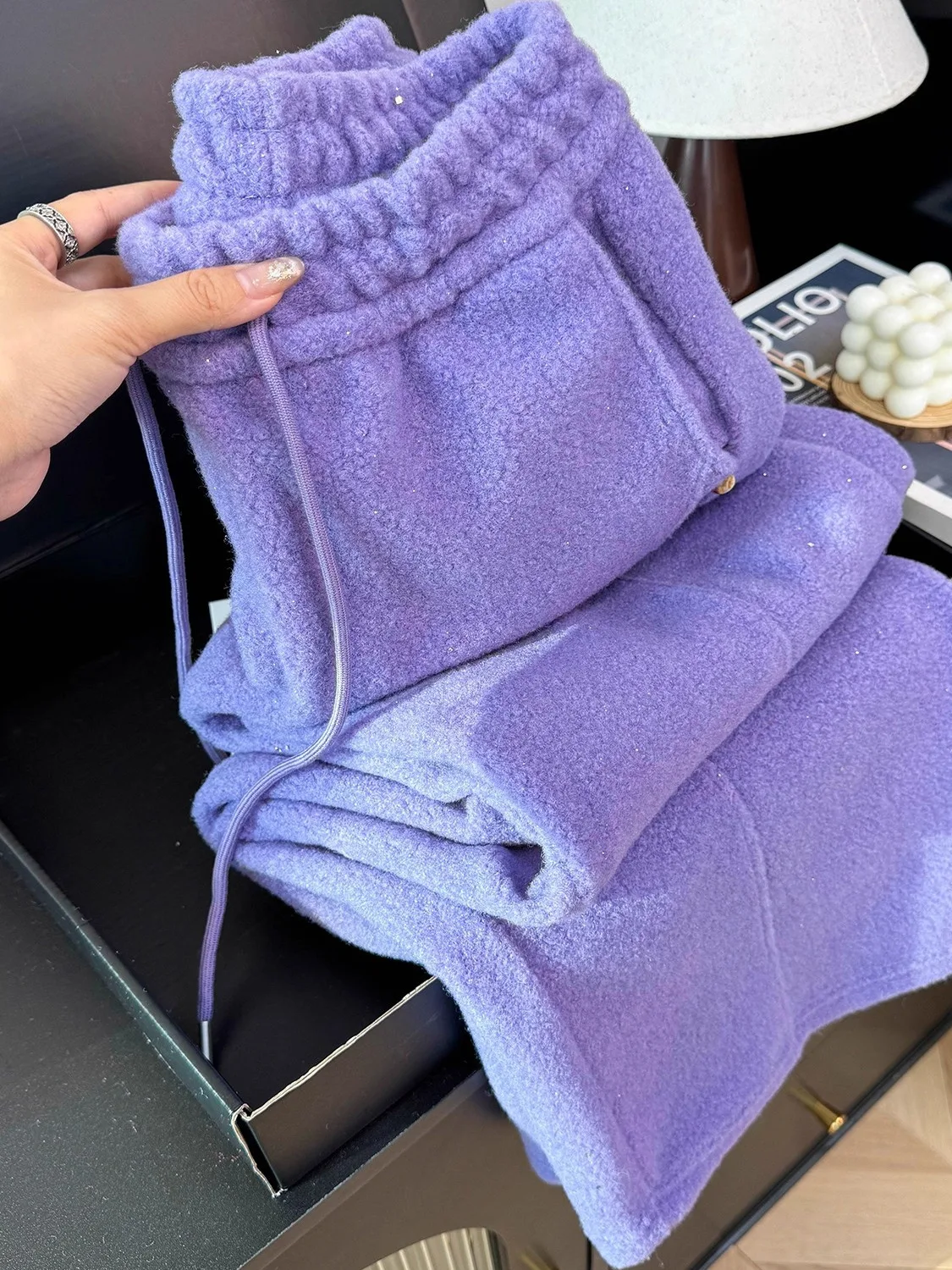 

Sunstunning Purple Flashing Cashmere Starry Night Wide Leg Pants Women's 2026 Design Thick Warm Knife Trousers