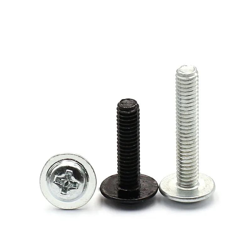 

100Pcs M2.5 M2.6 M3 Galvanized/Nickel Steel Phillips Cross Round Head With Washer Collar Bolts Machine Screws L=4.5/5/6/8mm