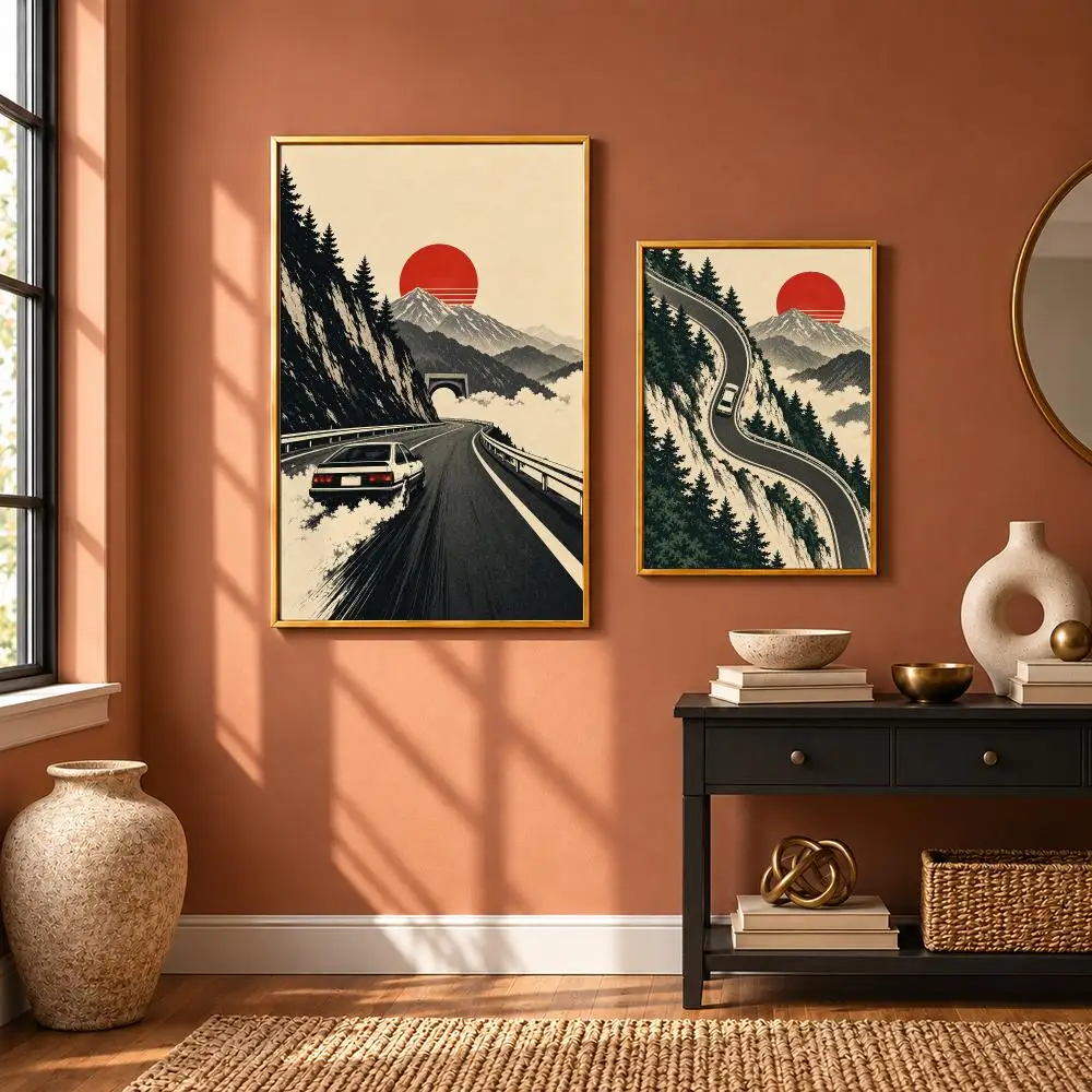 Scenic Mountain Drive Art Poster Art Wall Stickers & Self-Adhesive Decals for Home, Bedroom & Living Room