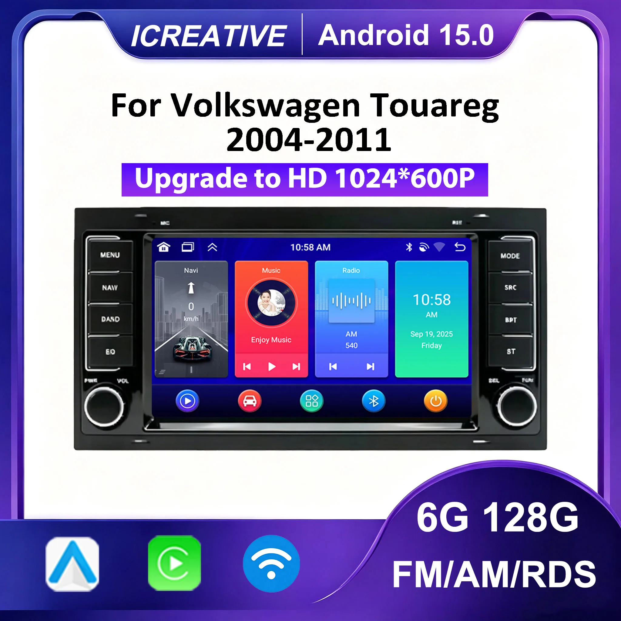 ICREATIVE Android 15 Car Radio For VW Touareg Transporter T5 2004-2011 WIFI BT Carplay Android Auto Multimedia Video Player 2din
