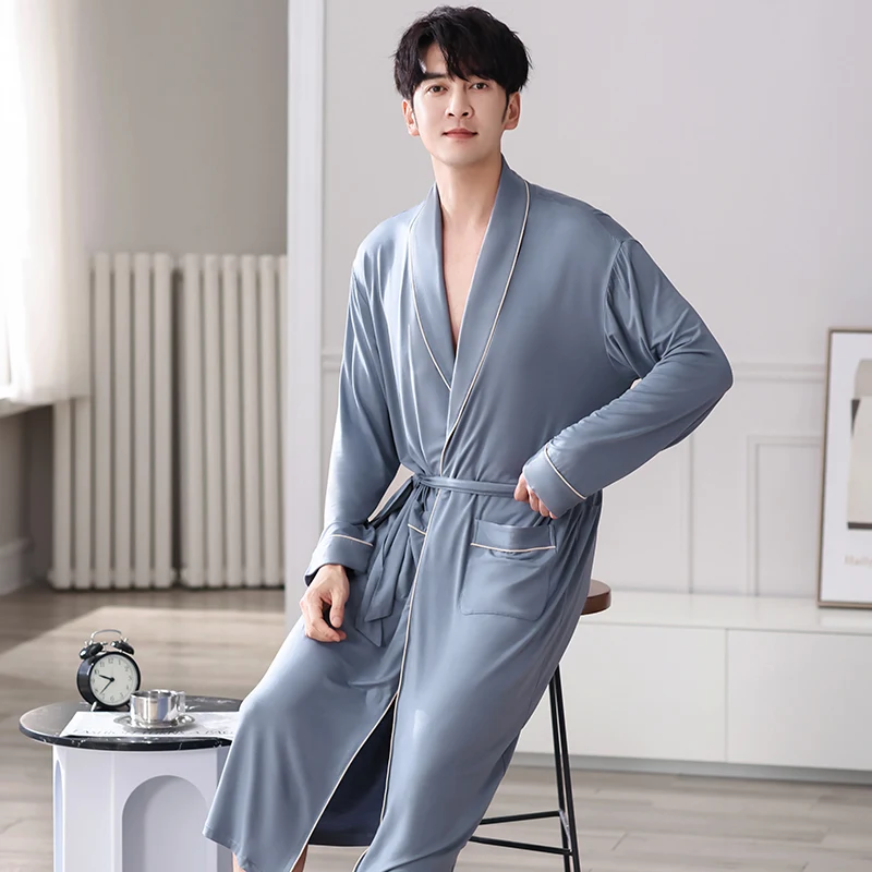رداء طويل للرجال لربيع الخريف كيمونوس أوم بيجامات هومبر ملابس نوم بأكمام طويلة ناعمة مشروط صالة النوم البشاكير 3XL 4XL