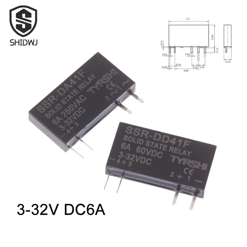 New！SSR-41FDD/41FDA Solid State Relays DC To DC Slim Relay Module 3-32VDC 6A Mini Relay Non-contact DIN Rail Relay