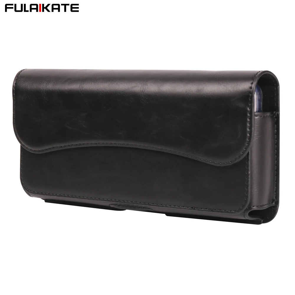 FULAIKATE Crazy Horse Horizontal Waist Phone Bag for Men, Leather Pouch for Samsung Note23 Ultra, iPhone 15 Pro Max,  6.1 \