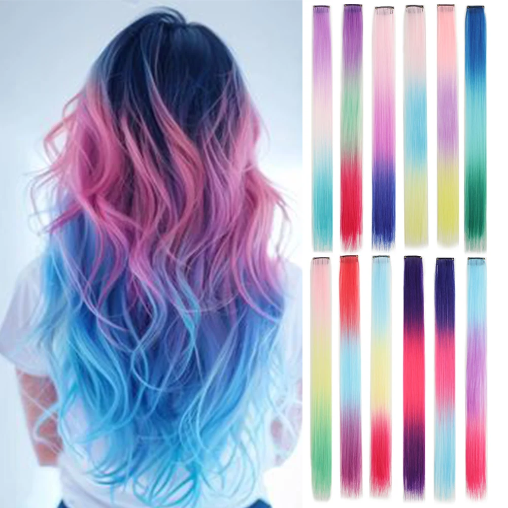 

10 шт. цветные наращивание волос Omber, 3 цвета, красочные заколки для наращивания волос, 18 дюймов, синтетические прямые волосы для детей, Gir