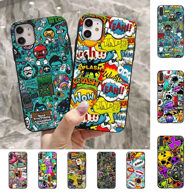 FHNBLJ Graffiti Sticker Bomb Phone Case for iPhone 11 12 13 Mini Pro Max 8 7 6 6S Plus X 5 SE 2020 XR XS Funda Cover