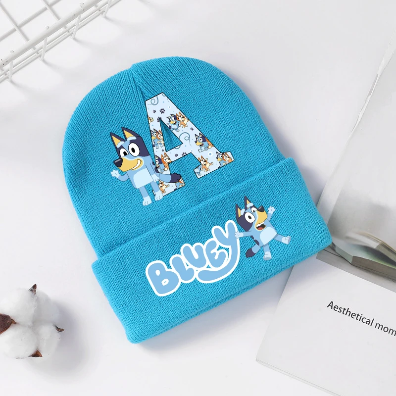 

Blueys Children's Knitted Hat Cute Cartoon Letter A-Z Pattern Hat Winter Windproof Cold proof Warm Hat Children's Birthday Gift