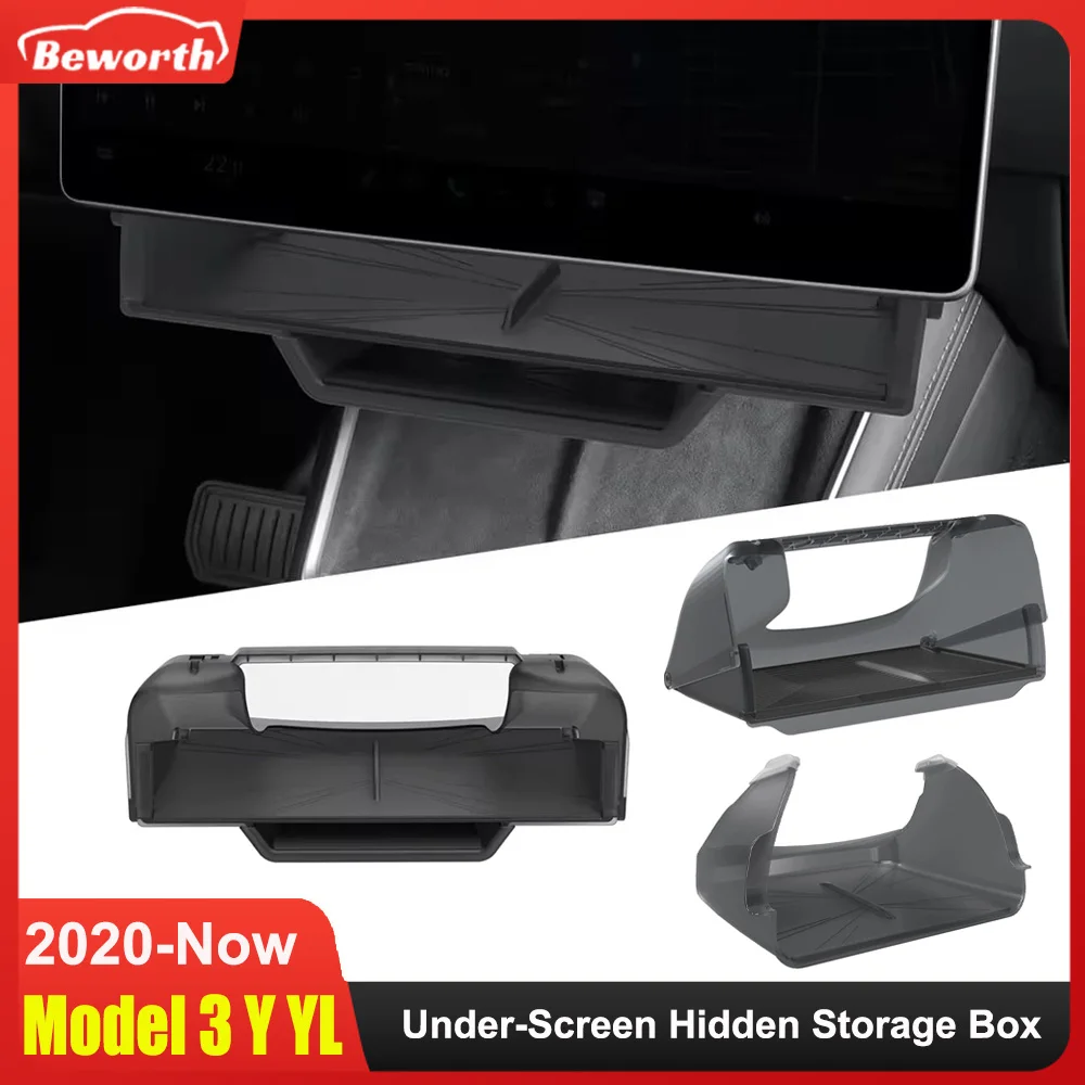 For Tesla Model 3 Y YL Juniper Highland 2025 2026 Under-Screen Hidden Storage Box Behind Screen Center Console Organizer Case