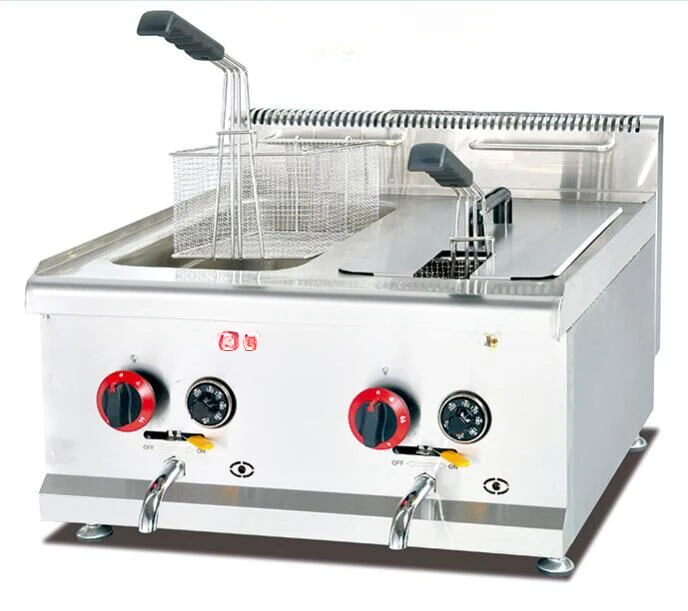 for Gf-72a Industrial Stainless Steel Kfc Lpg Gas Double Fryer for 14l/tanks 2 Baskets With  Temperature Control