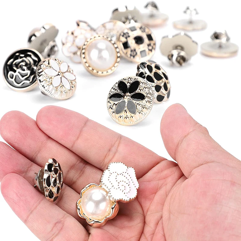 10pcs Women Shirt Brooch Buttons Cover up Button Pins Free Sewing Pearl Rhinestone Button Large Size DIY Shirt Clothing Decor