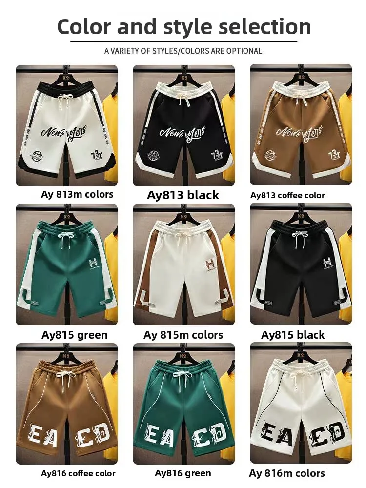 

Casual Loose Men's Baskeall orts Summer New Sle Ice Silk Printed Five-Quarter Pants Youth Active Breathable Polyester F...