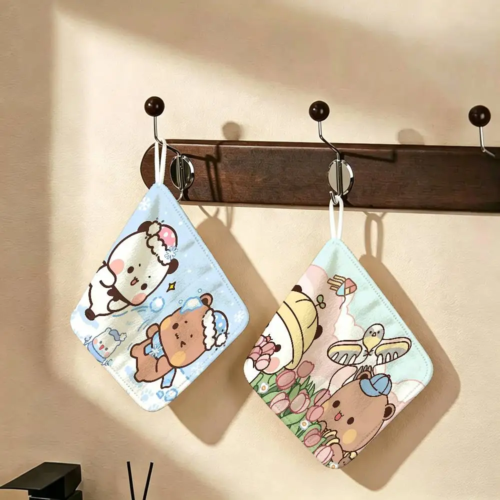Bubu and Dudu Cute Cartoon Hanging Kitchen Towel, Polyester Cotton Fabric, Absorbent Hand Wiping Towel for Home Dormitory