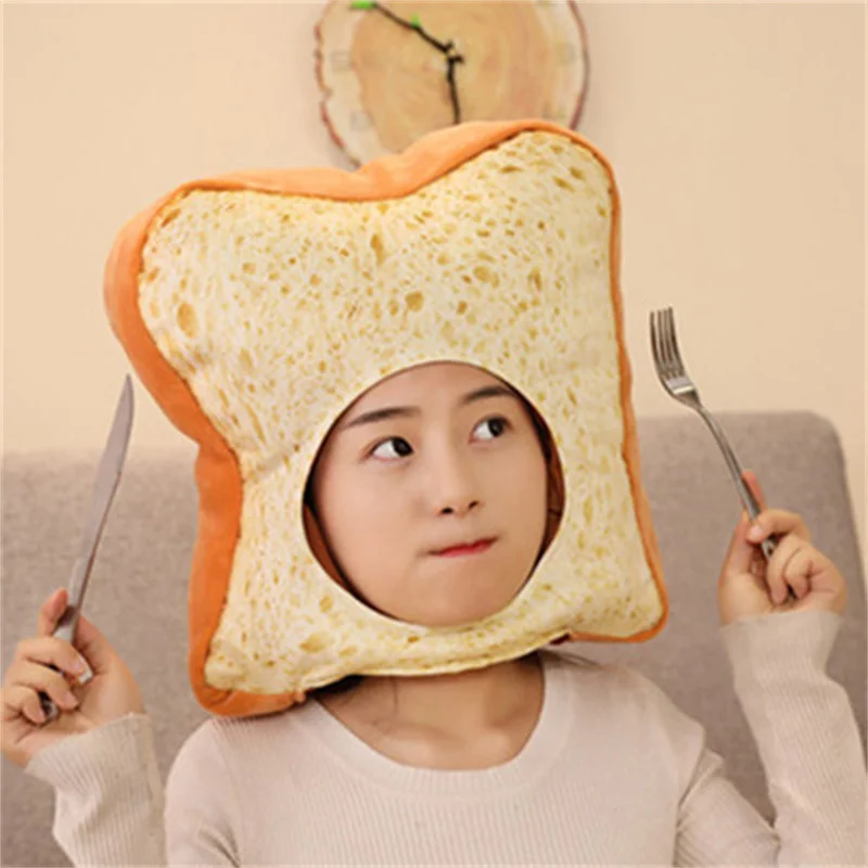 Novelty Funny Toast Hats For Women And Men Keep Warm Plush Toys Bread Hat Girl Boy Creative Video Props Novelty Photo Props Caps