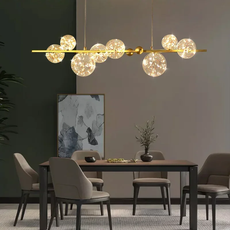 

‌Nordic Romantic Star Ring Chandelier Round Glass Ball Hanging Light Starry Sky LED for Dining Table Above Living Room Light