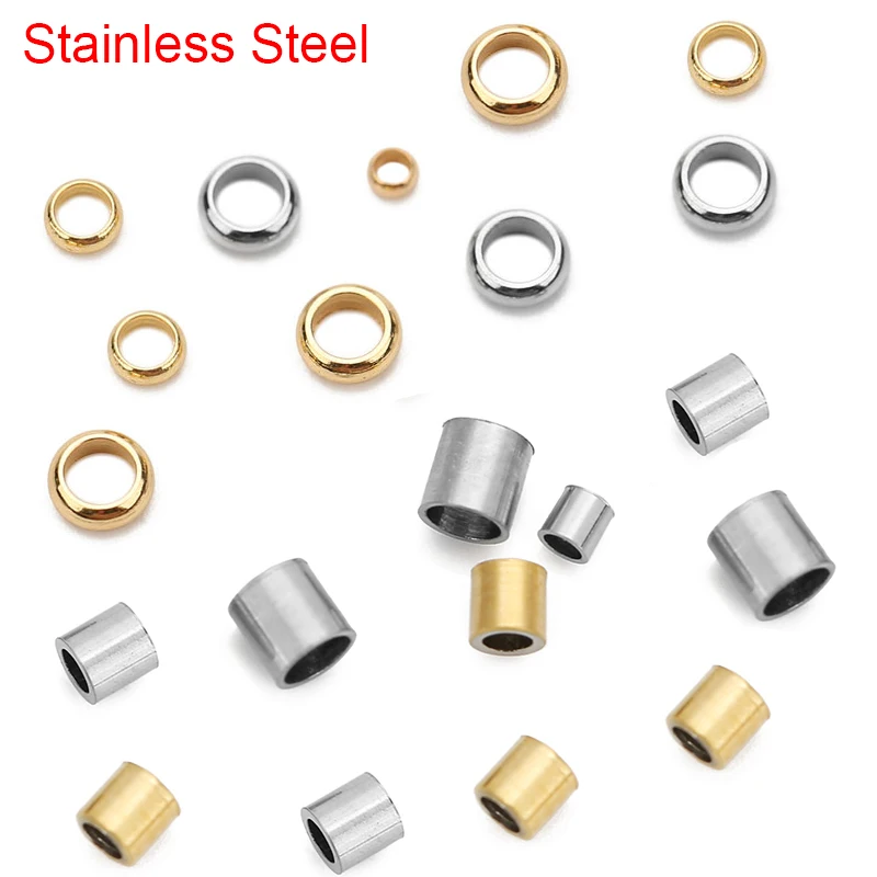 100pcs 1.5mm 2mm 2.5 mm Stainless Steel End Crimp Beads Big Hole Spacer Stopper Beads For DIY Bracelet Necklace Jewelry Making