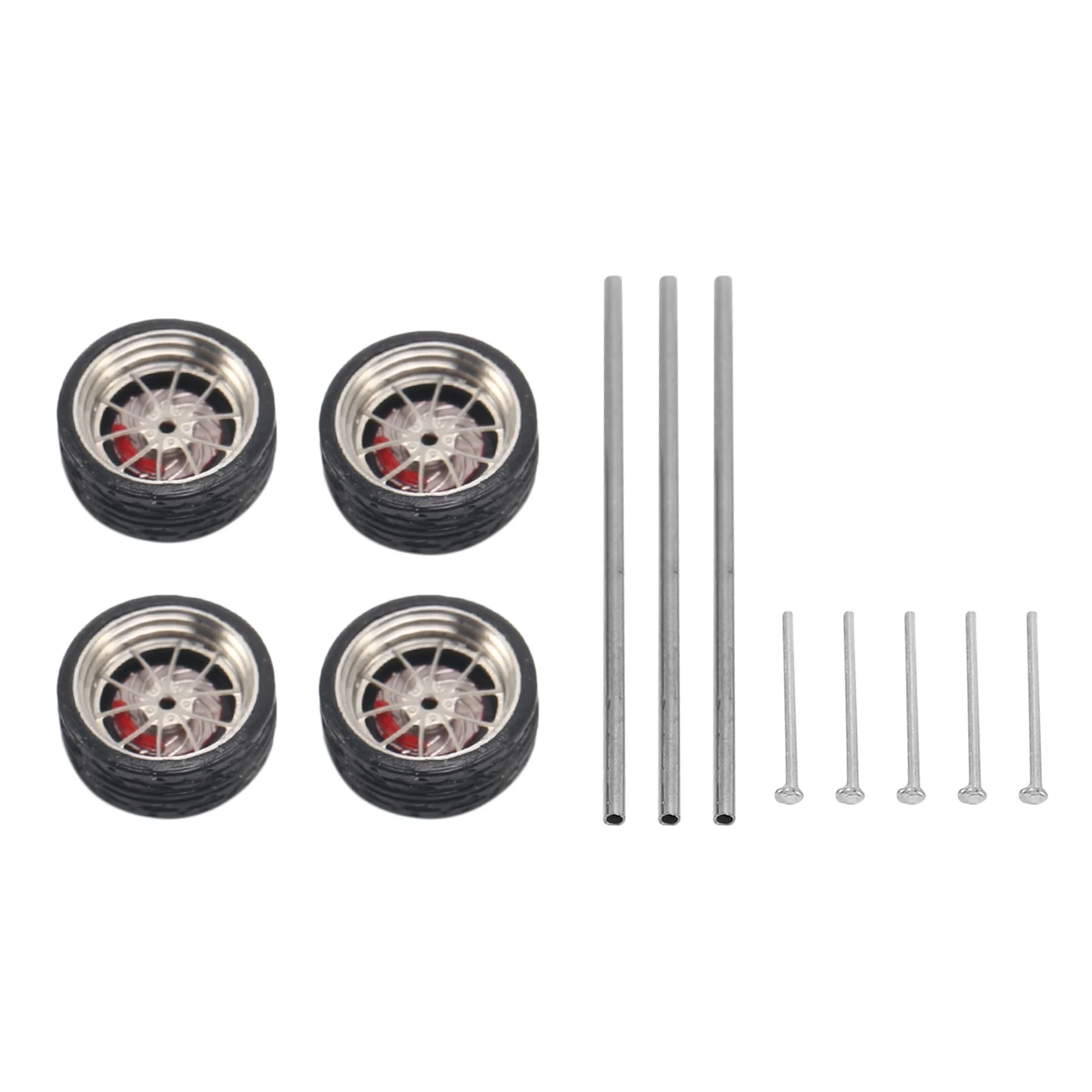 4Pcs 1/64 Modified Wheels Rubber Tires with Brake Disc Axles and End Cap Upgrade Parts for RC Model Car A3